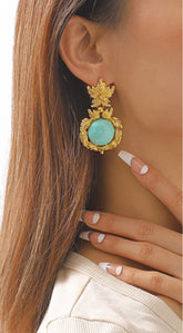 Vive Vintage Turquoise Drop Dangle Earrings - Gold